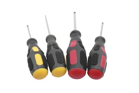 Set of steel screwdrivers on a white background の写真素材