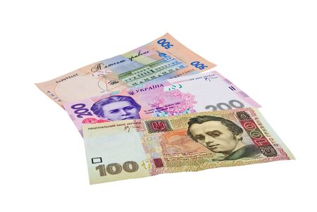 Ukrainian money on a white background の写真素材
