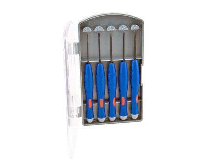 Set of steel screwdrivers on a white background の写真素材