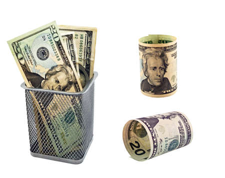The Empty container and banknotes dollarの写真素材