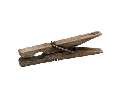 old wooden clothespin isolated on a white backgrounds の写真素材