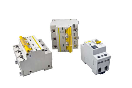 Automatic circuit breaker, isolated on a white backgroundの写真素材