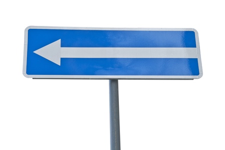 Blue Road Sign With Arrow, Isolated on White  の写真素材