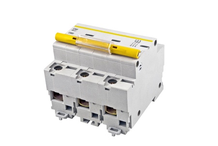 Automatic circuit breaker, isolated on a white backgroundの写真素材