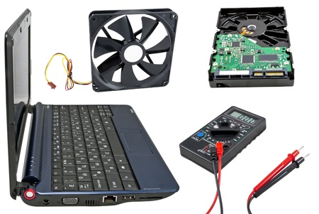 isolated laptop, Fan, hard disk closeup on white background in perspective view  の写真素材