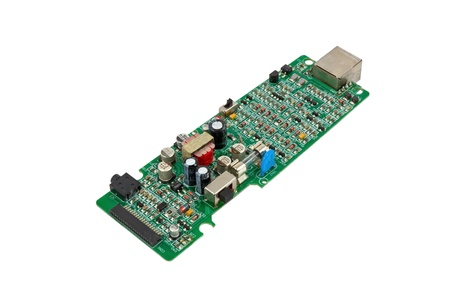 The modern printed-circuit board with electronic componentsの写真素材