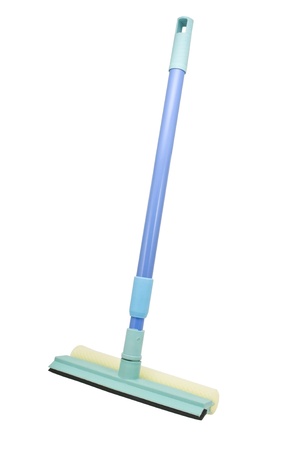 Mop with scraper for cleaning windows isolated on whiteの写真素材