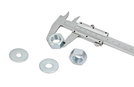 Stainless steel calliper isolated on white backgroundの写真素材