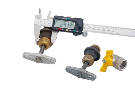 Water valve set and Vernier caliper isolated on white background