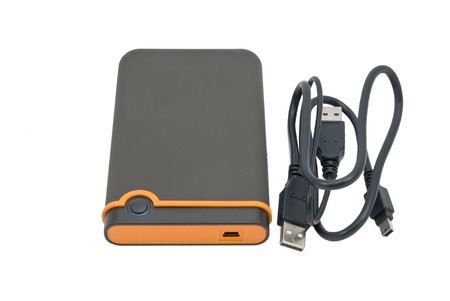 External hard disk drive on white background