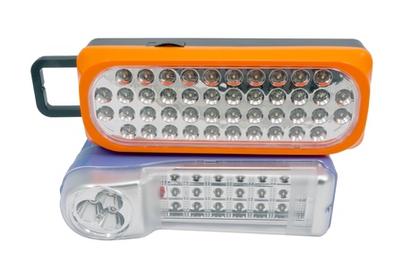 plastic led flashlights on whiteの写真素材