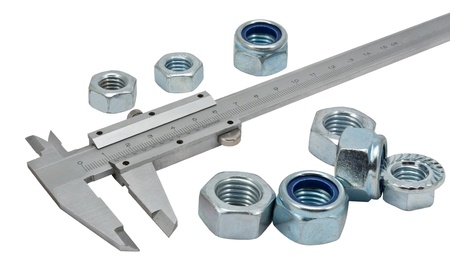 Stainless steel calliper isolated on white backgroundの写真素材