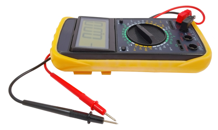 Black color digital multimeter isolated on white background