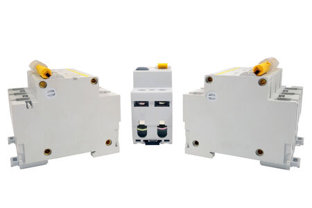 Automatic circuit breaker, isolated on a white backgroundの写真素材