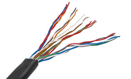 Multicolored computer cable isolated on white background
