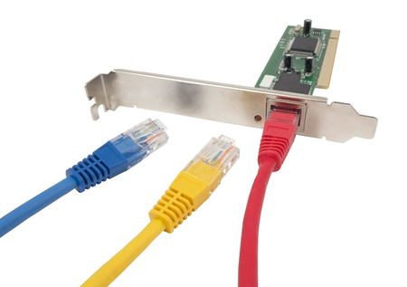 lan cable & network card on white background