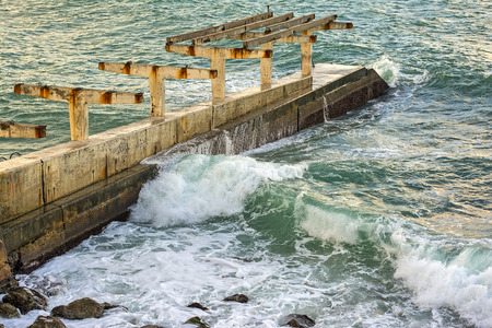 ruin of old pier in Sevastopol townの写真素材
