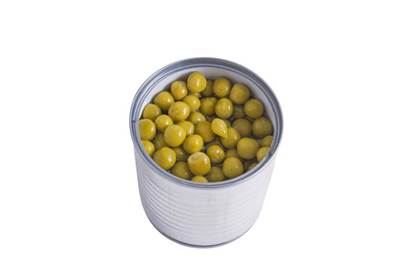 Canned Green Peas isolated on white backgroundの写真素材