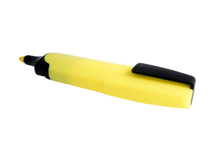 Yellow highlighter isolated over white backgroundの写真素材