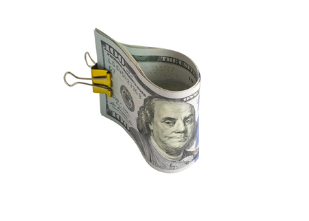Dollar bills with clip isolated on white background