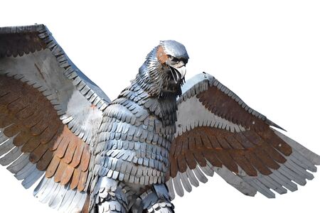 the figure of a large iron eagle on white backgroundの写真素材