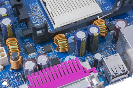 computer motherboard, electronic components on circuits board