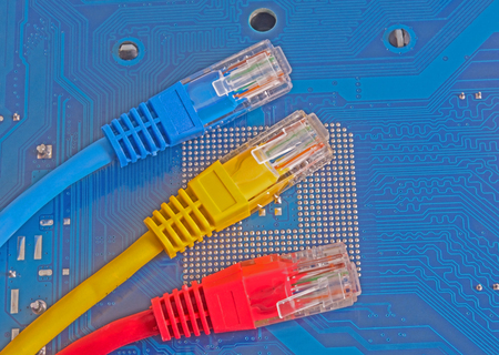 colorful network cable on computer motherboard