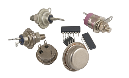 Radio components on white background