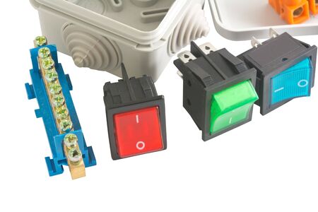Electrician tools on white background