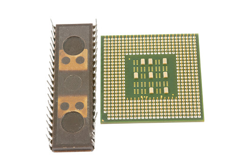 Modern and old CPU isolated on white