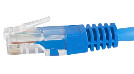 A network RJ45 connector isolated on a white background