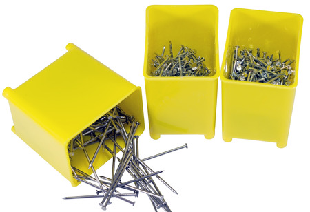 box with nails over white backgroundの写真素材