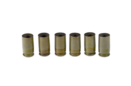9 mm caliber pistol old bullet  on white background