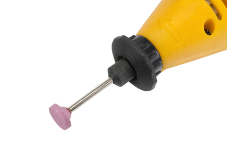 Grinder, mini drill with props on white backgroundの写真素材