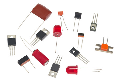 Powerful semi-conductor diodes and other radio components on a white backgroundの写真素材