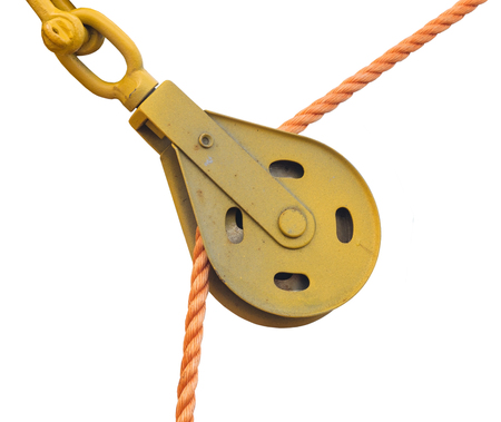 big Pulley and  rope on white backgroundの写真素材