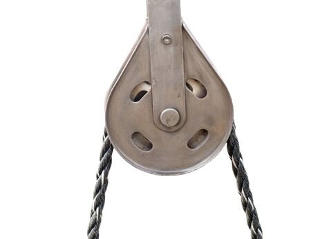 big Pulley and  rope on white backgroundの写真素材