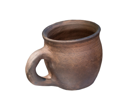 Clay mug on white backgroundの写真素材