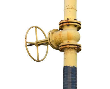 metal pipe with valve on a white backgroundの写真素材