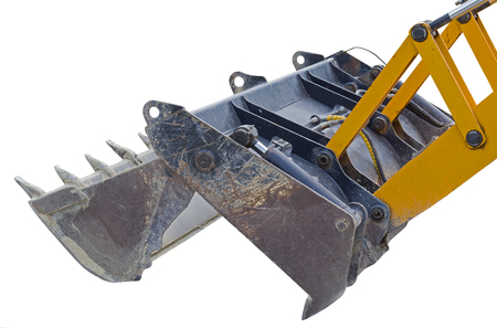 part of modern yellow excavator machines isolated on white
