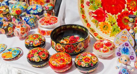 Beautiful colorful handmade wooden toysの写真素材