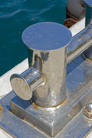 the Nickel-plated Bollard on moorageの写真素材