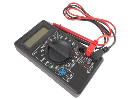 Black color digital multimeter isolated on white background
