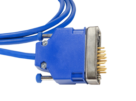 blue connector for computer on white background