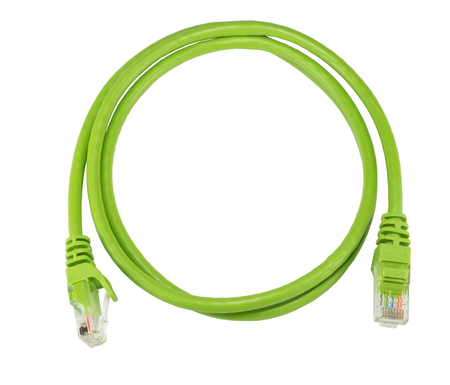 Twisted pair green network cable isolated on white background