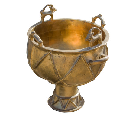 copy of old ancient bowl on white backgroundの写真素材