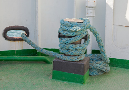 big Bollard with rope abovedeck shipの写真素材
