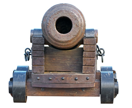 Old medieval artillery canon on white backgroundの写真素材