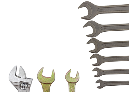 chrome vanadium wrenchs on white backgroundの写真素材