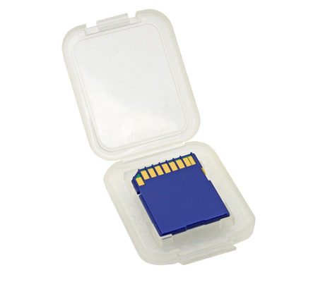 SD memory card in plastic case isolated on white background